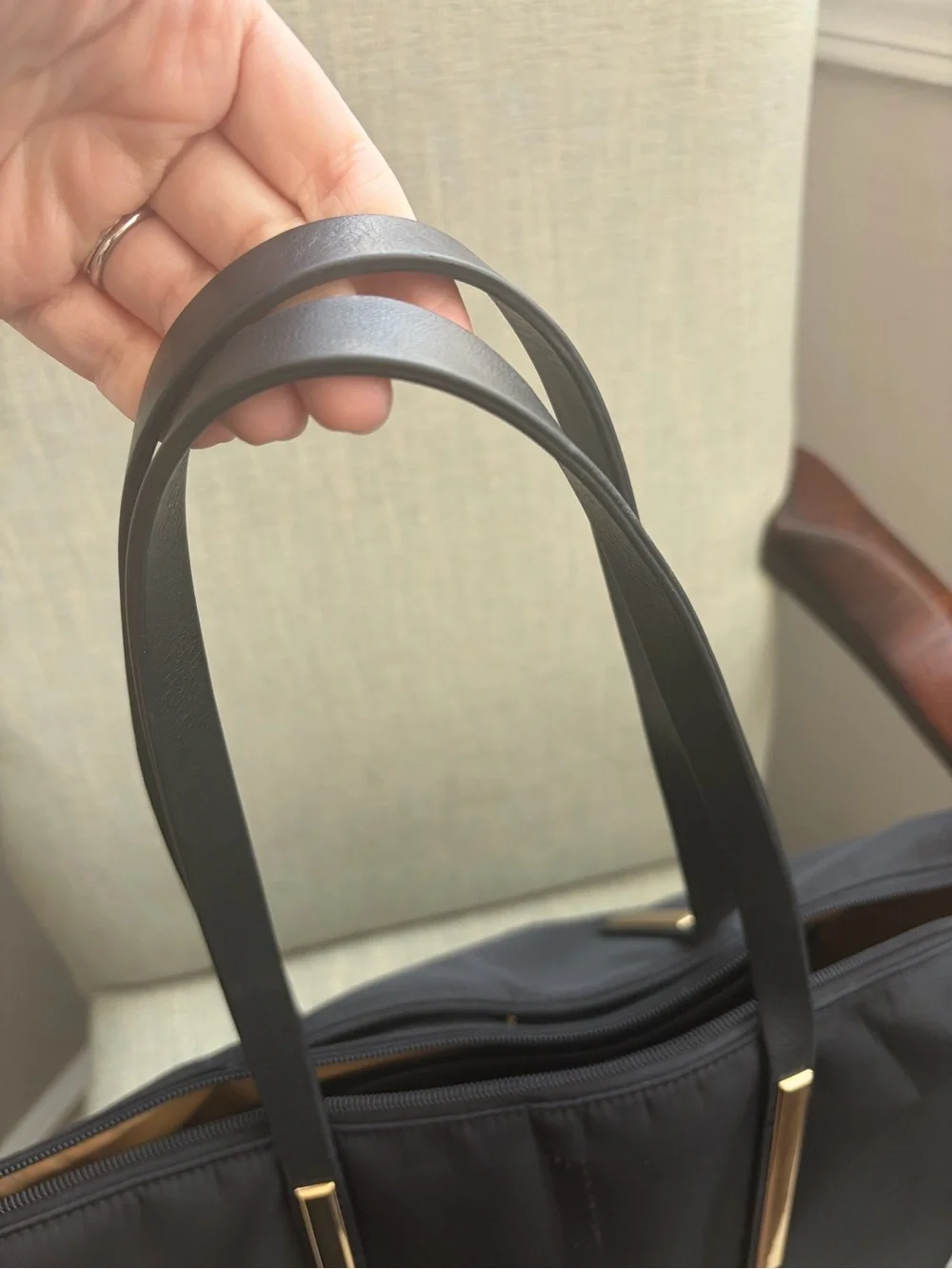 Caraa Black Nylon Studio Tote Bag with Gold Hardware
